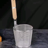 Stainless Steel Kitchen Strainer With Wooden Handle, Frying Food Colander With Long Handle, Potato Chef Colander Tool Frying, French Fries Basket, Kitchen Noodles Fried Strainer, Wire Fine Mesh Oil Strainer