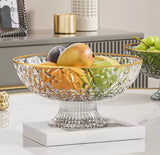Luxury Fruit Bowl with Gold Rim, Elegant Crystal Pedestal Fruit Serving Bowl, Multipurpose Diamond Cut Fruit Bowl with Gold Edge, Decorative Crystal Centerpiece Bowl
