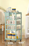 4 Layer Movable Living Room Trolley, Multi Purpose Storage Cart with Wheels, Portable Mobile Display Shelf