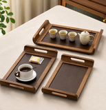 3Pcs Wooden Serving Tray Set with Handle, Multipurpose Wooden Serving Tray Set, Bamboo Style Wooden Serving Tray, Kitchen Serving Tray Set