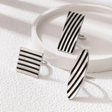 Set Of 3 Geometric Striped Ring, Striped Metal Accent Ring, Silver Black  Big Chunky Midi Ring For Women Jewellery