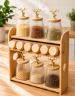 12pcs Wooden Spice Jar Organizer, Decorative Glass Canister Set, Luxury Wooden Spice Rack, Nordic Deer Spice Organizer