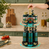 Luxury Spice Organizer Stand, Rotating Oil And Spice Dispenser Set, Premium Oil And Spice Storage Set, All In One Spice And Oil Station