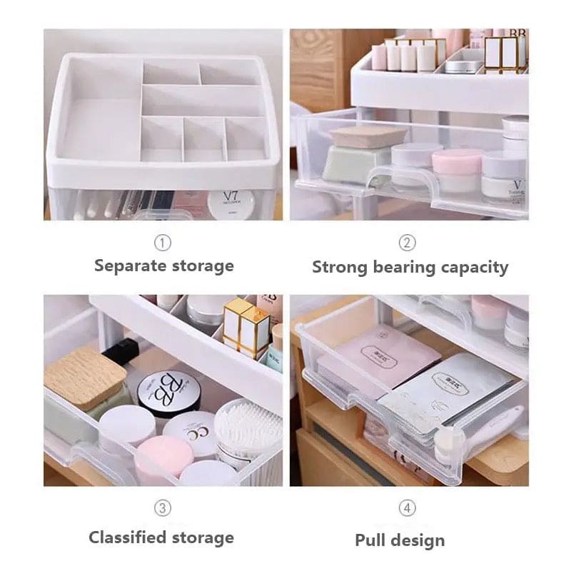 Transparent Beauty Counter, Desktop Sundries Storage Box, Dressing Table Storage Rack, Multifunction Desktop Drawer Jewelry Makeup Holder, Four Layer Three Drawer Plastic Box