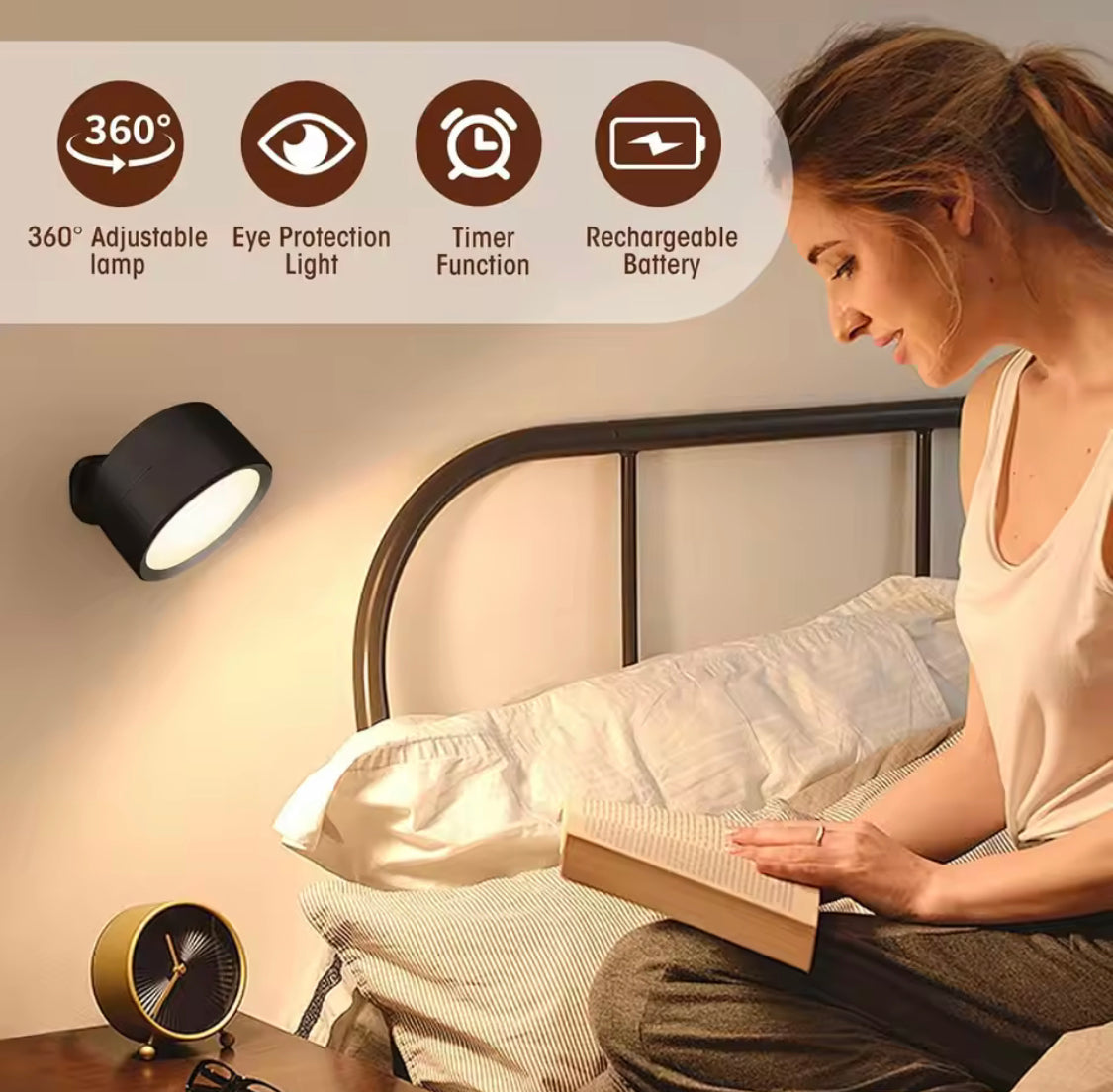 Double Head Led Wall Lamp With Magnetic Holder, 360° Rotatable For Bedroom Reading Lamp, Portable Night Light