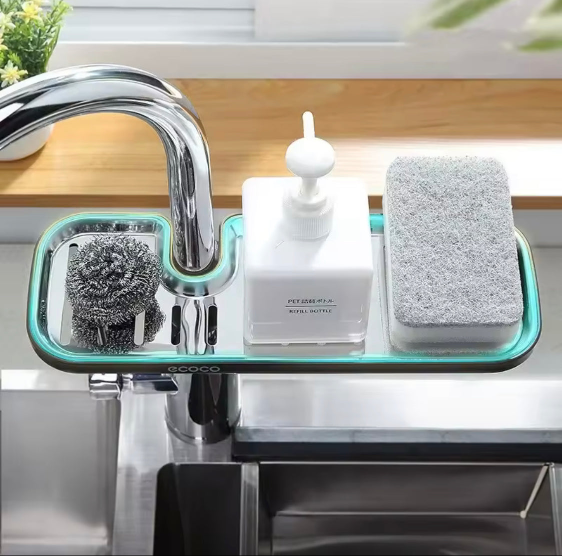 Stainless Steel Faucet Shelf, Kitchen Utensils Sink Storage Rack, Sink Faucet Sponge Holder