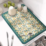 Printed Kitchen Water Absorbing Mat, Waterproof Kitchen Countertop Drying Mat, Tableware Dish Drying Coffee Mat