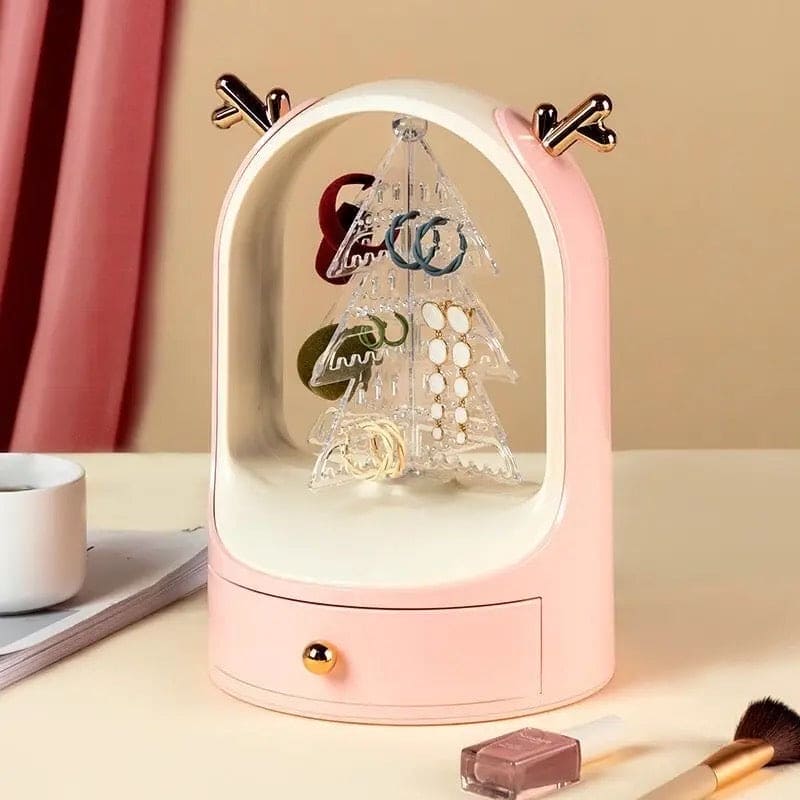 Christmas Tree Drawer Jewellery Organizer,  3 Layer Rotating Jewelry Tower, Tree Antler Shape Ring Earring Necklace Display Container, Multilayer Transparent Rotary Jewelry Box, Moon Light Exquisite Jewellery Necklace Rack