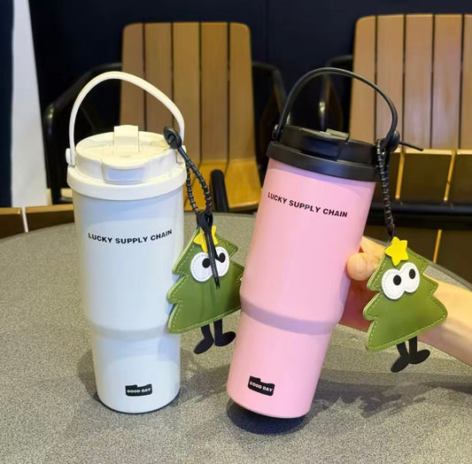 Fashion Large Capacity Insulated Cup, Car Handheld Water Thermos, Portable Stainless Steel Gym Water Bottle