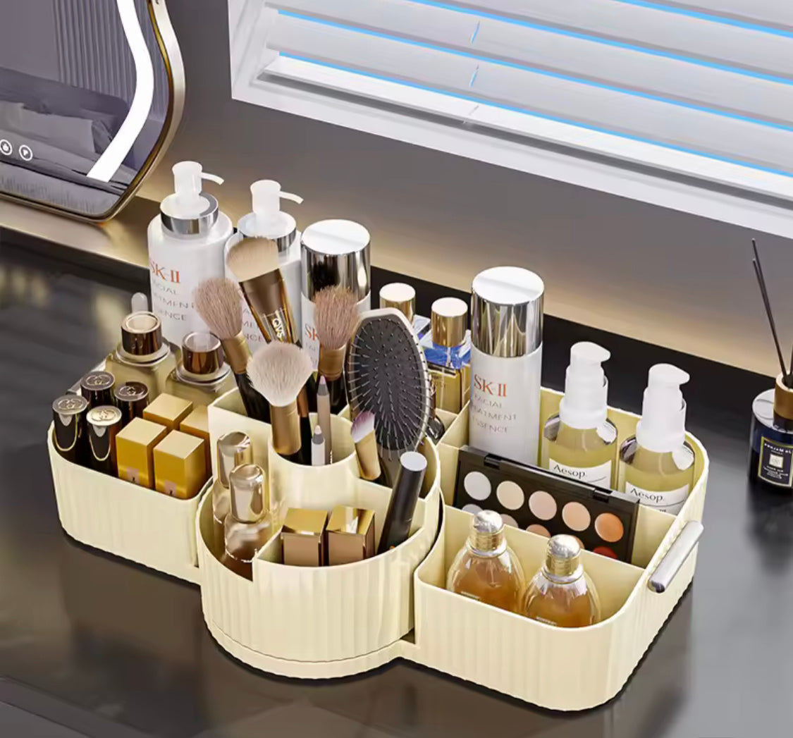 Luxury Makeup Organizer With 360° Rotating Makeup Brush Holder, Cosmetic Storage Box, Lipsticks Make Up Container, Vanity Makeup Organizer Box
