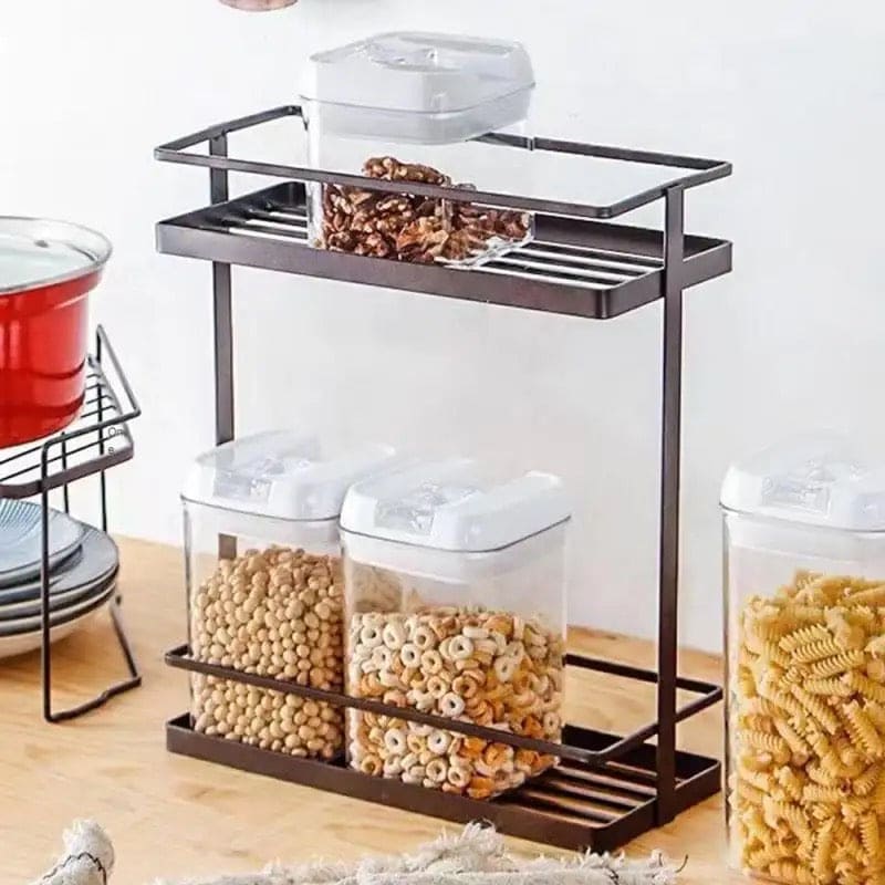 Carbon Seasoning Storage Rack, Metal Durable Spice Rack Stand, Kitchen Jar Storage Shelf Corner Organizer, Multifunctional Storage Rack