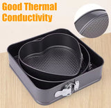 Set Of 3 Carbon Steel Cake Molds, Round Heart Square Cake Pan Set, Non Stick Metal Baking Accessories, Cake Decorations Tools
