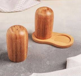 Wooden Salt And Paper Set With Base, Condiment Grinding Tool Kitchen Gadget, Adjustable Coarseness Shaker, Durable Spice Grinder