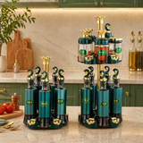 Luxury Spice Organizer Stand, Rotating Oil And Spice Dispenser Set, Premium Oil And Spice Storage Set, All In One Spice And Oil Station