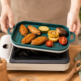 Ceramic Baking And Serving Tray, Deep Ceramic Baking Dish with Side Handles, Heavy Duty Ceramic Baking Tray with Raised Grill Ridges