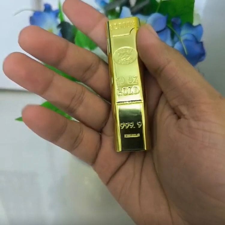 Gold Bar Long Lighter, Luxury 999 Gold Brick Jet Gas Lighter, Refillable Butane Gas Lighter, Gold Polishing Cigarette Cigar Pocket Lighter, Inflated Smoke Lighter