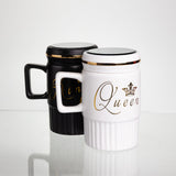 King Queen Mugs With Mirror Lid, Ceramic Coffee Mug