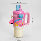 Cute Kawaii Rainbow Insulated Tumbler Sipper With Handle, Leak Proof Stainless Steel Straw Sipper, Easy Grip Vacuum Tumbler