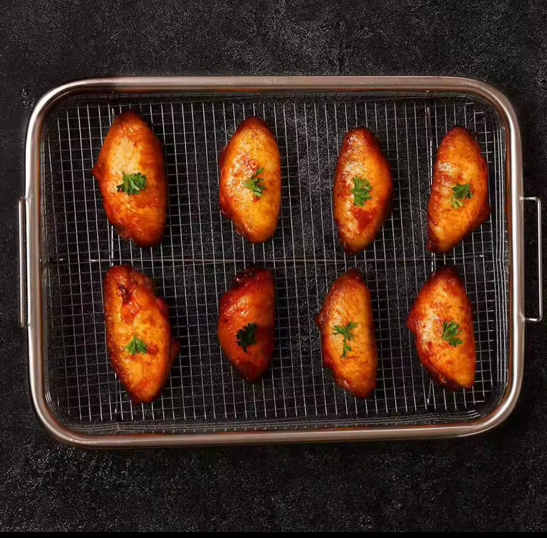 Stainless Steel Air Fryer Tray, Double Non Stick Crisper Tray, Multifunction Roasting Frying Basket, Oven Grill Pan Basket, Kitchen Cooking Tool