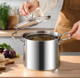 3.5L Deep Fryer Pot With Glass Lid, Stainless Steel Frying Pot With Mesh Steamer Basket, Kitchen Tools
