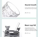 Luxury Bear Cap Transparent Glass Water Cup, Women Coffee Cup With Lid And Straw, European Style Vintage Milk Cup