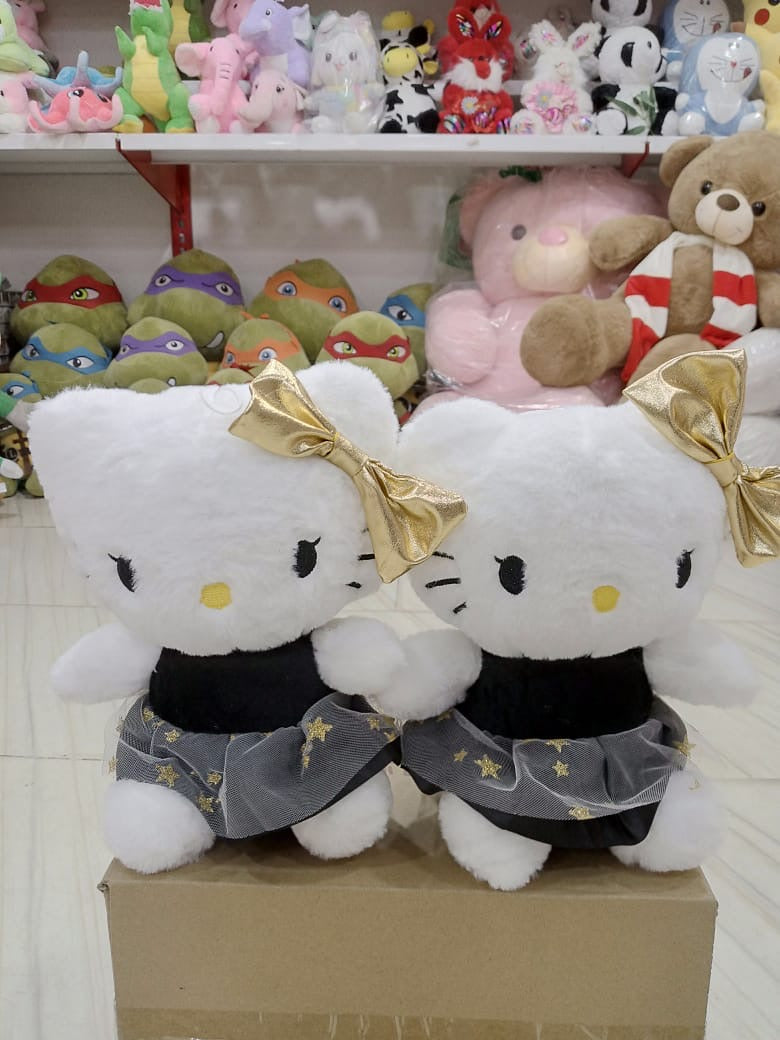 25cm Hello Kitty Cat Plush Toy,  Black And Gold Series Cat Stuffed Pillow For Kids, Adorable Animal Stuffed Toy