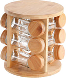 360° Rotating Wooden Spice Jar Organizer, Round Shape Kitchen Masala Rack with Jars Set, Spice Jar Stand, Kitchen Storage Organizer