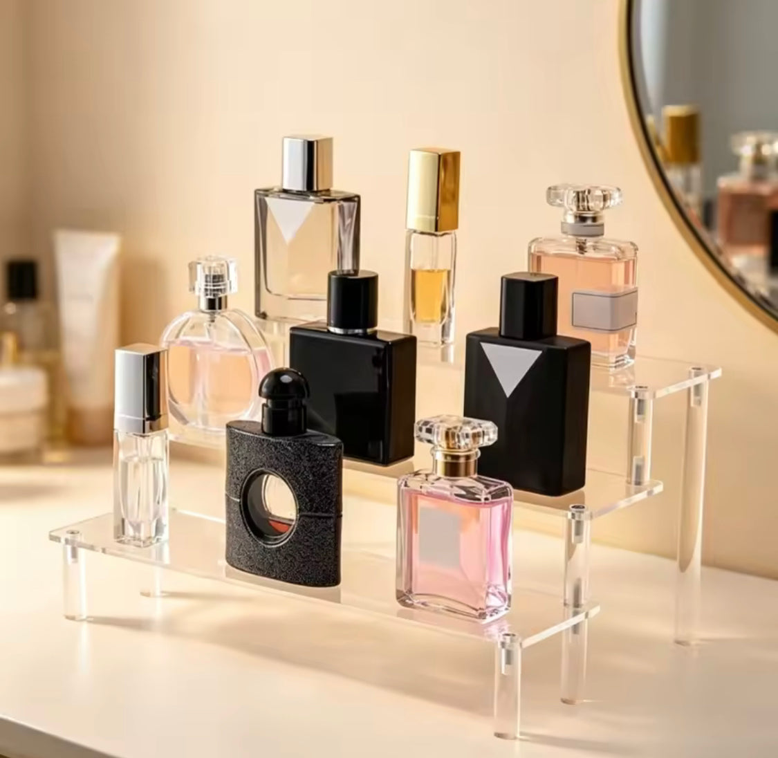 3 Tier Clear Acrylic Perfume Display, Multipurpose Perfume Decor Organizer, Tabletop 3 Step Storage Shelf, Desktop Organiser
