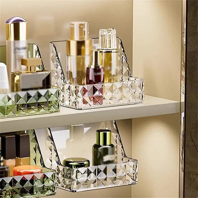 Mirror Cabinet Storage Box, Diamond Pattern Desktop Storage Box, Luxurious Hanging Makeup Organizer, Wall Mounted Plastic Washstand Shelf, Stackable Storage Box Rack, Sundries Snack Storage Basket