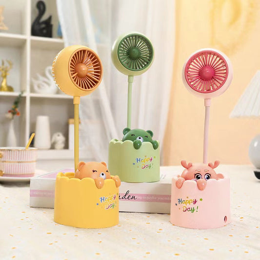 3 In 1 Charging Fan, Cartoon Mini Table Fan, Portable Desktop Usb Fan, Multifunctional Pen Holder Sharpener Fan