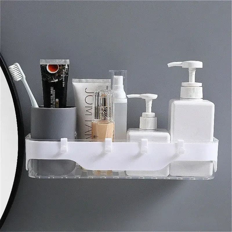 Large Capacity Wall Shelf, Wall Mounted Shower Storage Rack, Storage Wall Shelf With Hook, Self Adhesive Shower Caddy, Plastic Bathroom Shelf Wall Storage Rack,  Wall Mounted Floating Shelf, Multipurpose Countertop Basket, Bathroom Kitchen Storage Rack