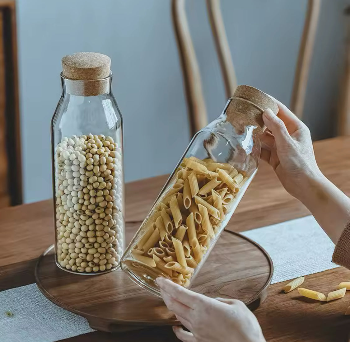 Transparent Glass Nut Storage Jar, Glass Jar Bottle With Wood Cap, Coffee Beans Storage Bottle