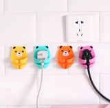 Set Of 4 Bear Plug Bracket Punch Free Hooks, Punch Free Power Plug Socket Holder, Wall Mounted Power Strip Holder