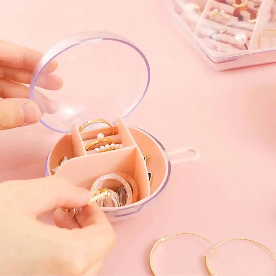 Circular Jewellery Box, Mini Round Shape Jewelry Organizer, Necklace Earrings Rings Holder, Transparent Round Travel Jewelry Box, Multi Grid Storage Case for Earrings Rings