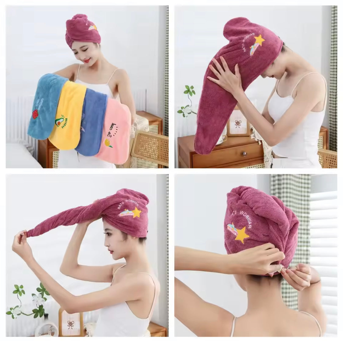 Microfiber Shower Cap Towel, Quick Dry Hair Cap, Bath Hats for Women, Super Absorbent Soft Cap Towel