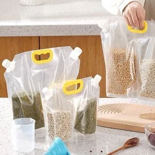 2 Partitions Grain Storage Sealed Bag, Portable Food Rice Bean Container Nozzle Bag, MultipurpStand Up Grain Seal Bag, Refillable Plastic Drink Bag, Spout Pouch for Juice Milk Coffee, Food Bean Cereals Storage Bag, Cereals Moisture Insect Proof Sealed Bag
