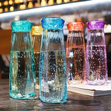 Diamond Water Bottle, Crystal Glass Cup With Lid, 420ml Transparent Bottle With Cover, Portable Exquisite Geometric Summer Bottle, Drinkware Multifunctional Outdoor Sports Glass Cup, Simple Portable Leakproof Bottles