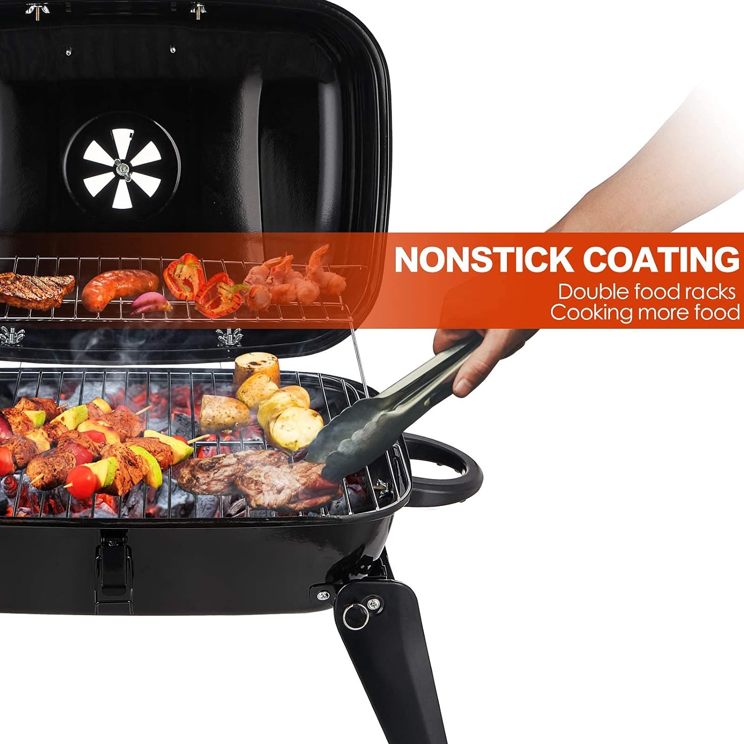 Foldable Tabletop BBQ Grill, Portable Small Charcoal Grill, Mini Tabletop Smoker Camping Cooker, Stainless Steel Portable Collapsible Barbecue Shelf