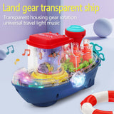 Gear Land Ship, Musical Toy Boat with Colorful Light, Transparent Rotatable Concept Boat, Underwater World Cruise Ship Toy For Kid, Battery Operated Toy Boat with Rotating Fishing Lamp Toy, Children's Toy Boat