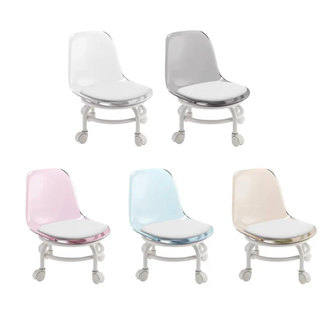 Acrylic Small Stool With Universal Wheel, Mobile Salon Step Stool, Kids Chair with Transparent Backrest