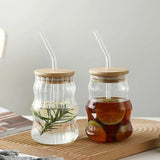 Volcano Glass Mug With Bamboo Glass And Straw, 500ml Coffee Drinking Cup, Multipurpose Iced Coffee Cute Tumbler Cup for Cocktail, Party Beverage Cup, Portable Glass Water Cup with Straw Lid, Household Borosilicate Straw Glass