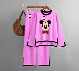 Women Nightwear Suit With Trouser, Comfy Casual Round Neck Suit, Printed Night Suit With Trouser