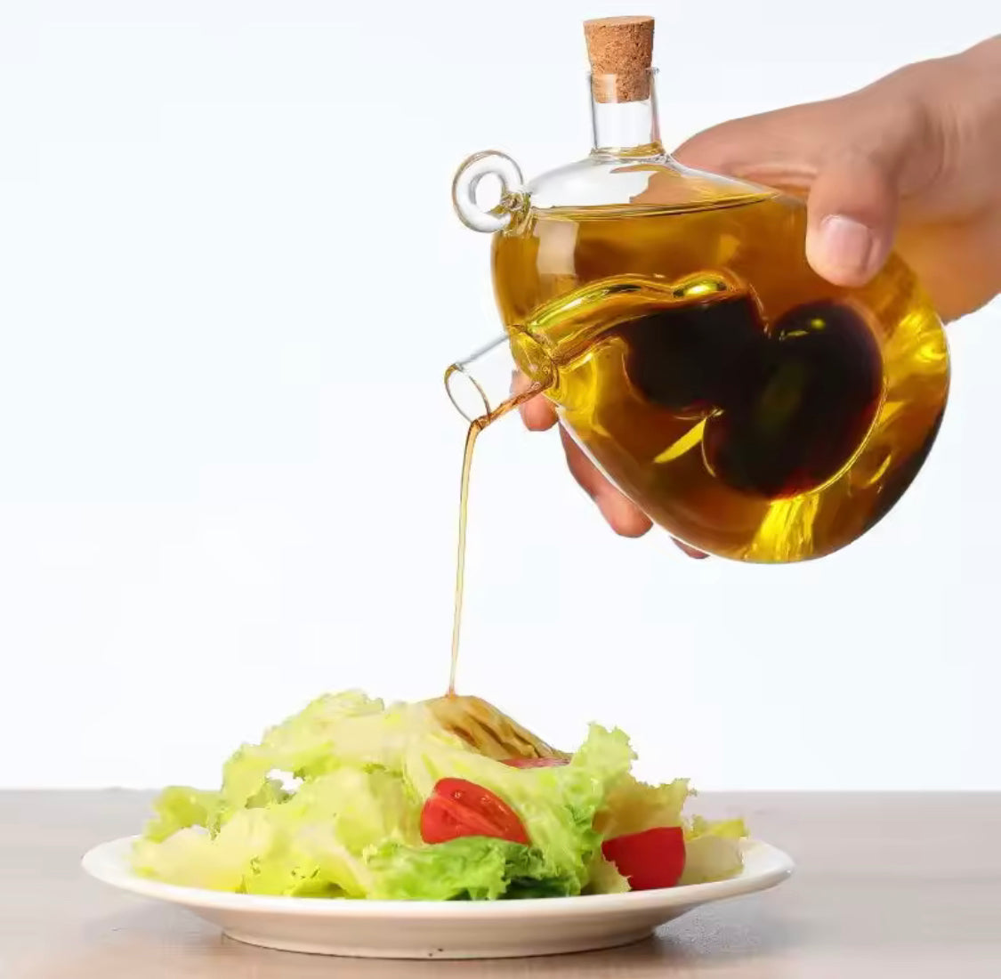 2 In 1 Glass Oil Bottle , Multipurpose Glass Bottle Jar, Creative Double Mouth Glass Seasoning Oil Pot, Double Oil Dispenser With Cork