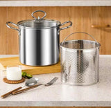 3.5L Deep Fryer Pot With Glass Lid, Stainless Steel Frying Pot With Mesh Steamer Basket, Kitchen Tools