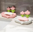 Tulip Shaped Floral Soap Box, Bathroom Decor Soap Holder With Drain Holes, Bathroom Kitchen Sink Countertop Soap Box
