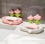 Tulip Shaped Floral Soap Box, Bathroom Decor Soap Holder With Drain Holes, Bathroom Kitchen Sink Countertop Soap Box