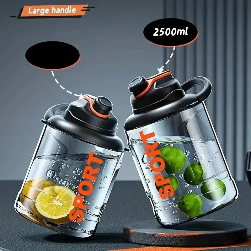 Transparent Big Belly Water Bottle, 2500ml Sports Fitness Water Bottle, Portable Anti Fall Water Barrel, Portable Fitness Jug, Sport Gym Drinking Tumbler