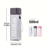 Simple Square Water Bottle, 500ml Plastic Water Cup, Transparent My Bottle With Hanging Rope, Large Mouth Water Cup With Lifting Rope And Lid