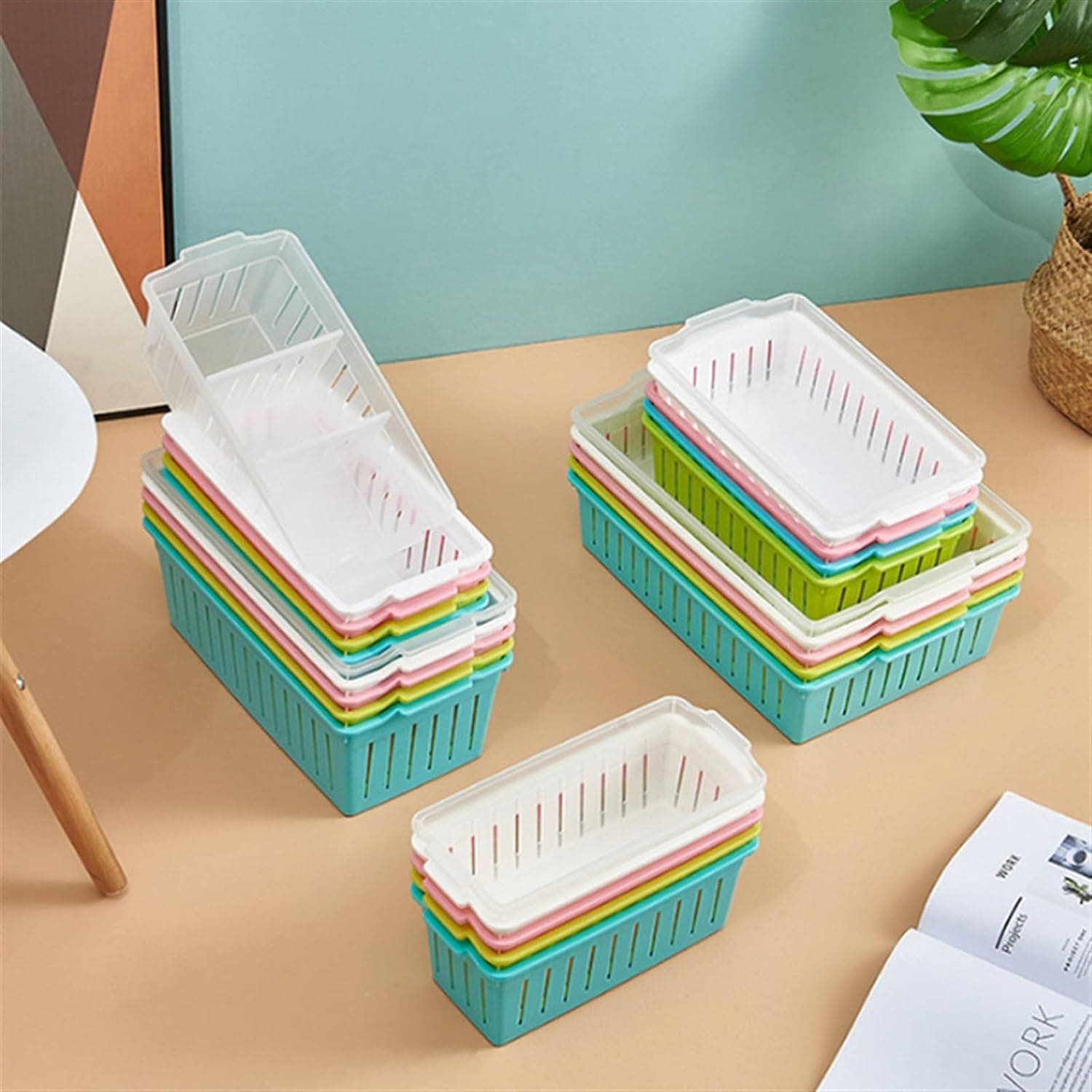 Detachable Storage Basket, Multifunctional Vanity Storage Bin, Household Kitchen Bathroom Sorting Storage Box, Wardrobe Storage Box, Stackable Organizer With Partitions, Divided Organization Plastic Baskets