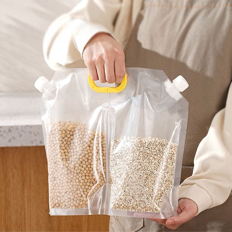 2 Partitions Grain Storage Sealed Bag, Portable Food Rice Bean Container Nozzle Bag, MultipurpStand Up Grain Seal Bag, Refillable Plastic Drink Bag, Spout Pouch for Juice Milk Coffee, Food Bean Cereals Storage Bag, Cereals Moisture Insect Proof Sealed Bag
